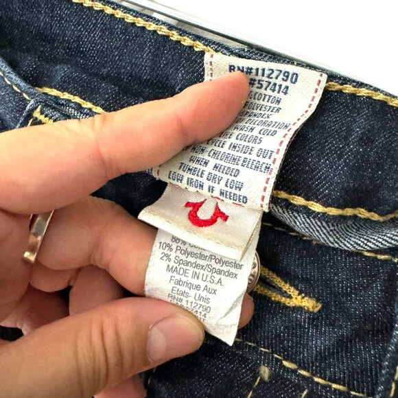 VTG True Religion Made In USA Straight Leg Jeans Denim Big T Joey Dark W27 Retro - Picture 8 of 11